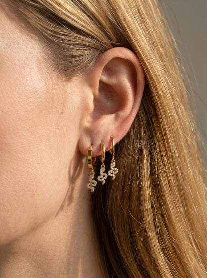 316L Stainless Steel 18K Gold PVD Vintage Pave Zircon Serpent Huggie Earrings - Vintage Gold Pave Zircon Serpent Huggie, Trendy, Delicate Luxury Wholesale Stainless Steel Jewelry - Sensitive Skin Friendly - Detail 7