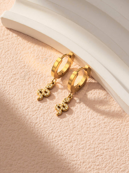 316L Stainless Steel 18K Gold PVD Vintage Pave Zircon Serpent Huggie Earrings - Vintage Gold Pave Zircon Serpent Huggie, Trendy, Delicate Luxury Wholesale Stainless Steel Jewelry - Sensitive Skin Friendly - Detail 9