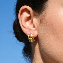 316L Stainless Steel 18K Gold PVD Vintage Roman-Style Paved Zircon Wide C-Shaped Earrings - Vintage Gold C-Shaped Earrings Paved Zircon Roman Style Wholesale Stainless Steel Jewelry - Sensitive Skin Friendly - Detail 3