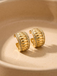 316L Stainless Steel 18K Gold PVD Vintage Roman-Style Paved Zircon Wide C-Shaped Earrings - Vintage Gold C-Shaped Earrings Paved Zircon Roman Style Wholesale Stainless Steel Jewelry - Sensitive Skin Friendly - Detail 7