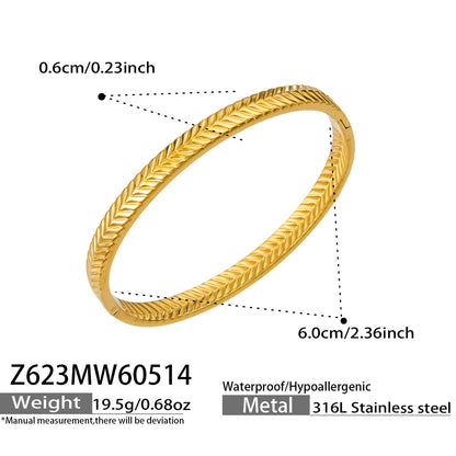 316L Stainless Steel 18K Gold PVD Vintage Rope, Wheat, Honeycomb Design Bangle - Vintage Rope Knot Wheat Ear Honeycomb Texture Wholesale Stainless Steel Jewelry - Sensitive Skin Friendly - Detail 16