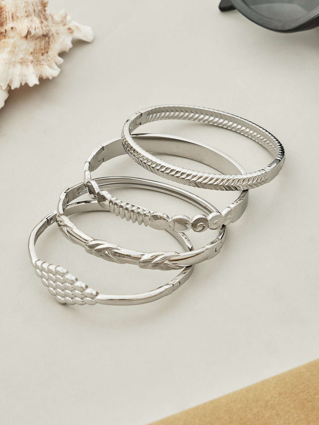 316L Stainless Steel 18K Gold PVD Vintage Rope, Wheat, Honeycomb Design Bangle - Vintage Rope Knot Wheat Ear Honeycomb Texture Wholesale Stainless Steel Jewelry - Sensitive Skin Friendly - Detail 17