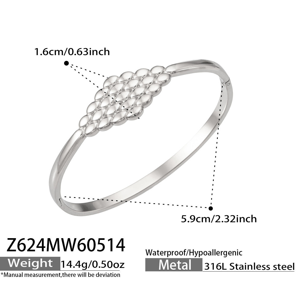 316L Stainless Steel 18K Gold PVD Vintage Rope, Wheat, Honeycomb Design Bangle - Vintage Rope Knot Wheat Ear Honeycomb Texture Wholesale Stainless Steel Jewelry - Sensitive Skin Friendly - Detail 18
