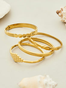 316L Stainless Steel 18K Gold PVD Vintage Rope, Wheat, Honeycomb Design Bangle - Vintage Rope Knot Wheat Ear Honeycomb Texture Wholesale Stainless Steel Jewelry - Sensitive Skin Friendly - Detail 19