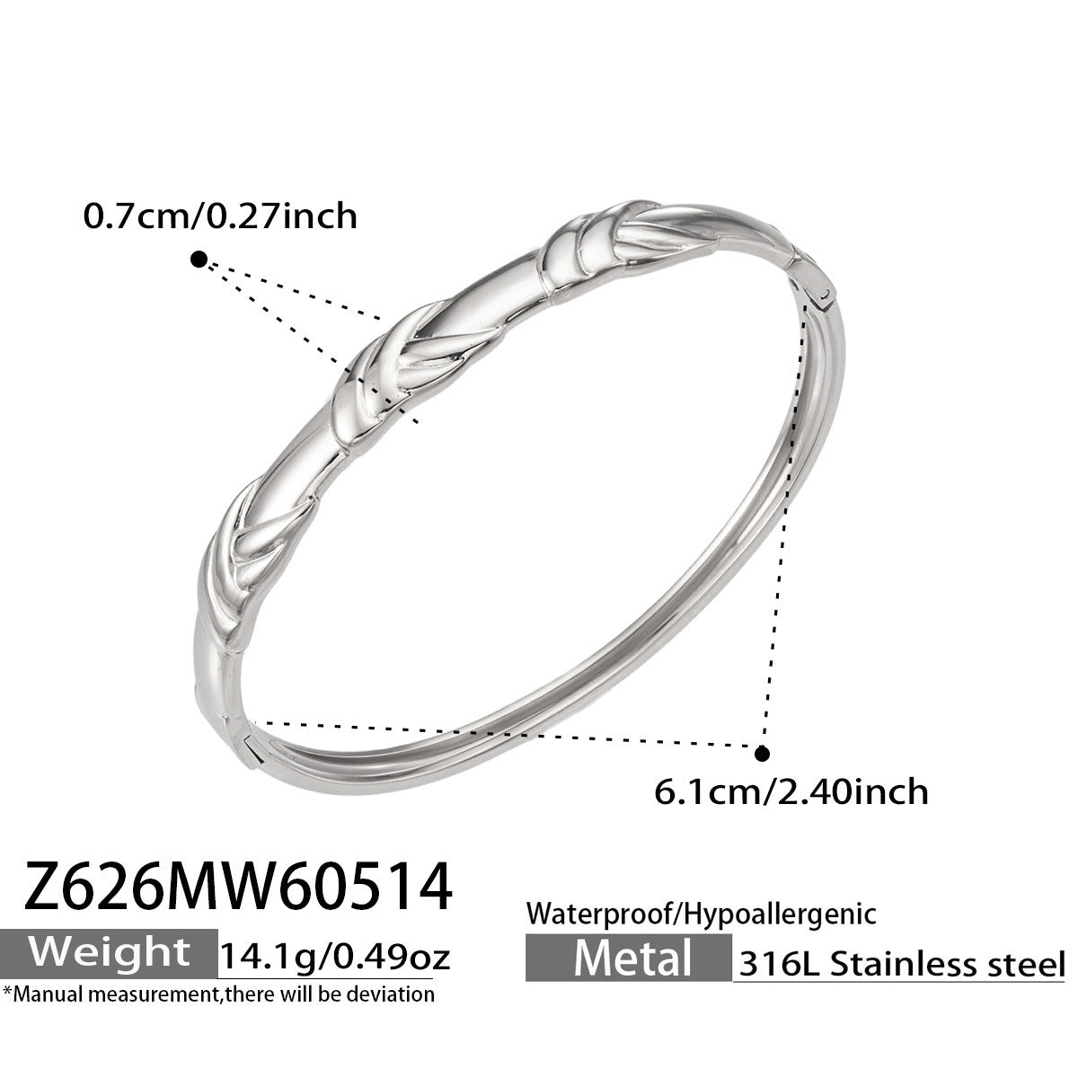 316L Stainless Steel 18K Gold PVD Vintage Rope, Wheat, Honeycomb Design Bangle - Vintage Rope Knot Wheat Ear Honeycomb Texture Wholesale Stainless Steel Jewelry - Sensitive Skin Friendly - Detail 3