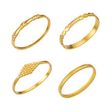 316L Stainless Steel 18K Gold PVD Vintage Rope, Wheat, Honeycomb Design Bangle - Vintage Rope Knot Wheat Ear Honeycomb Texture Wholesale Stainless Steel Jewelry - Sensitive Skin Friendly - Detail 5