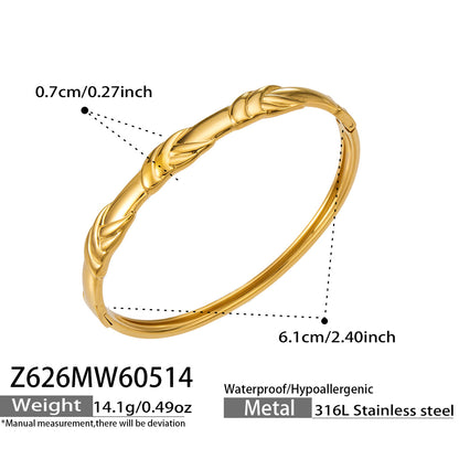 316L Stainless Steel 18K Gold PVD Vintage Rope, Wheat, Honeycomb Design Bangle - Vintage Rope Knot Wheat Ear Honeycomb Texture Wholesale Stainless Steel Jewelry - Sensitive Skin Friendly - Detail 7