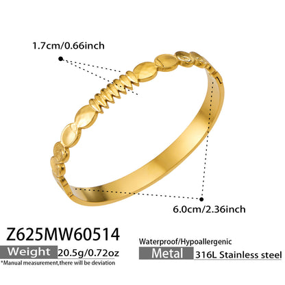 316L Stainless Steel 18K Gold PVD Vintage Rope, Wheat, Honeycomb Design Bangle - Vintage Rope Knot Wheat Ear Honeycomb Texture Wholesale Stainless Steel Jewelry - Sensitive Skin Friendly - Detail 8