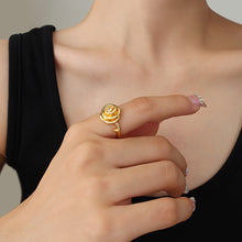 316L Stainless Steel 18K Gold PVD Vintage Rose Flower Zircon Ring - Vintage Gold Rose Flower Zircon Ring Wholesale Stainless Steel Jewelry - Sensitive Skin Friendly - Detail 4