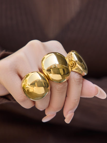 316L Stainless Steel 18K Gold PVD Vintage Smooth Carved Oval Ring - Vintage Gold Band Oval Carved Wholesale Stainless Steel Jewelry - Sensitive Skin Friendly - Detail 11