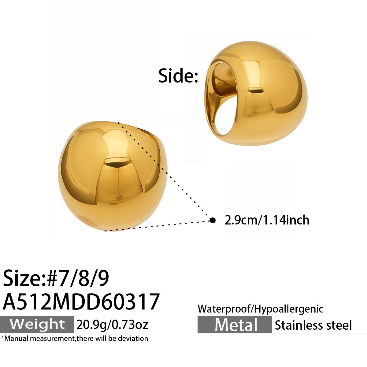 316L Stainless Steel 18K Gold PVD Vintage Smooth Carved Oval Ring - Vintage Gold Band Oval Carved Wholesale Stainless Steel Jewelry - Sensitive Skin Friendly - Detail 15