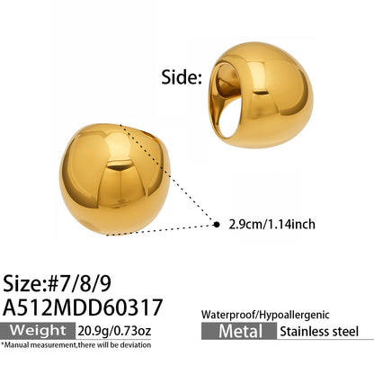316L Stainless Steel 18K Gold PVD Vintage Smooth Carved Oval Ring - Vintage Gold Band Oval Carved Wholesale Stainless Steel Jewelry - Sensitive Skin Friendly - Detail 15