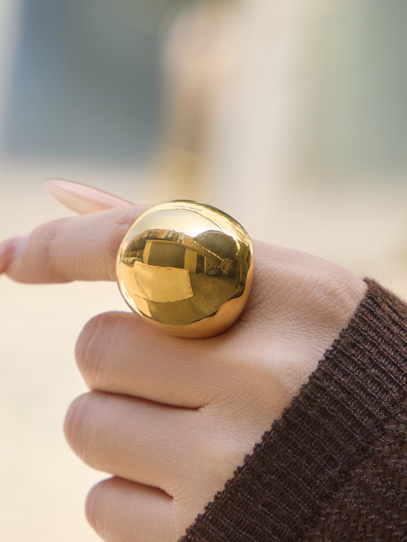 316L Stainless Steel 18K Gold PVD Vintage Smooth Carved Oval Ring - Vintage Gold Band Oval Carved Wholesale Stainless Steel Jewelry - Sensitive Skin Friendly - Detail 19