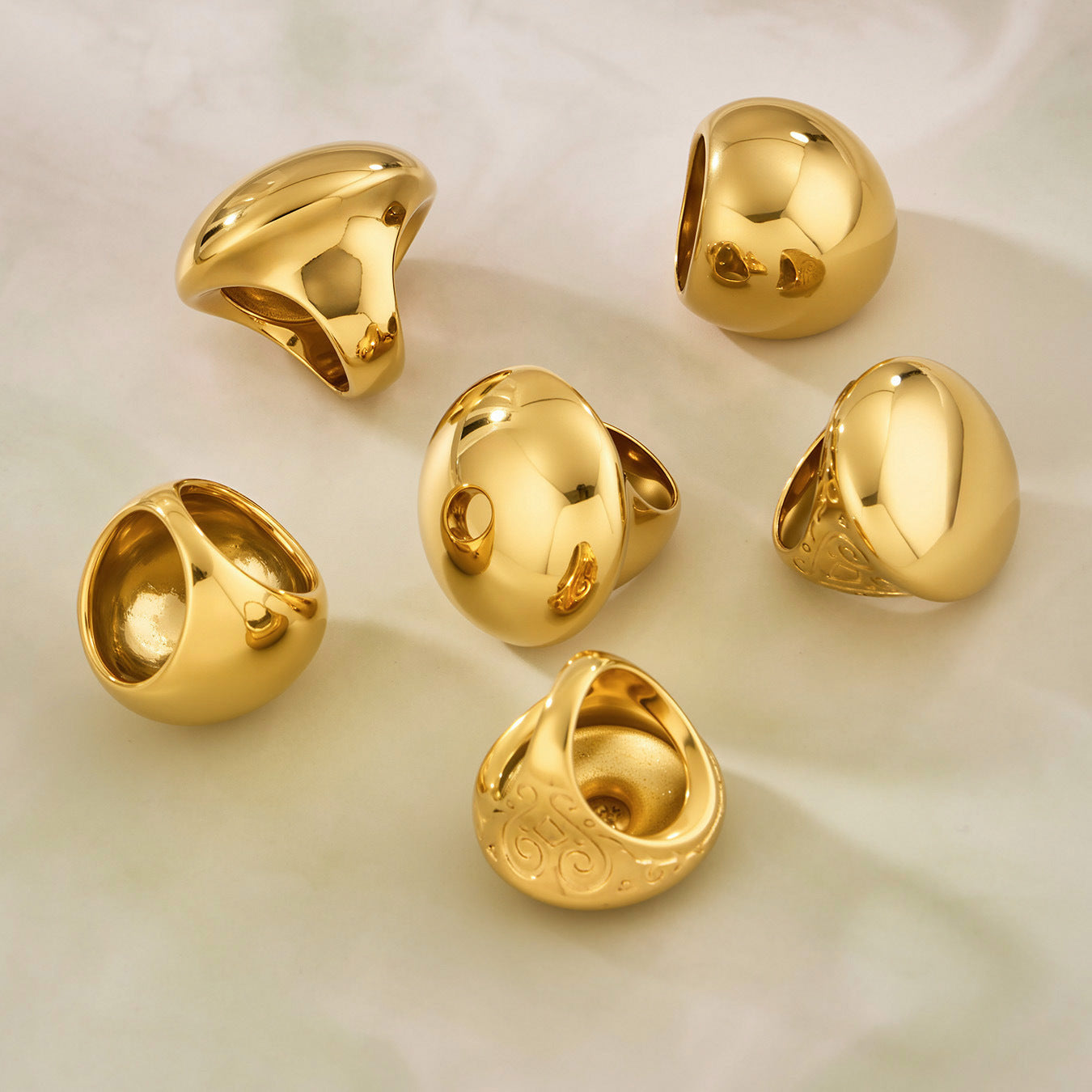 316L Stainless Steel 18K Gold PVD Vintage Smooth Carved Oval Ring - Vintage Gold Band Oval Carved Wholesale Stainless Steel Jewelry - Sensitive Skin Friendly - Detail 7