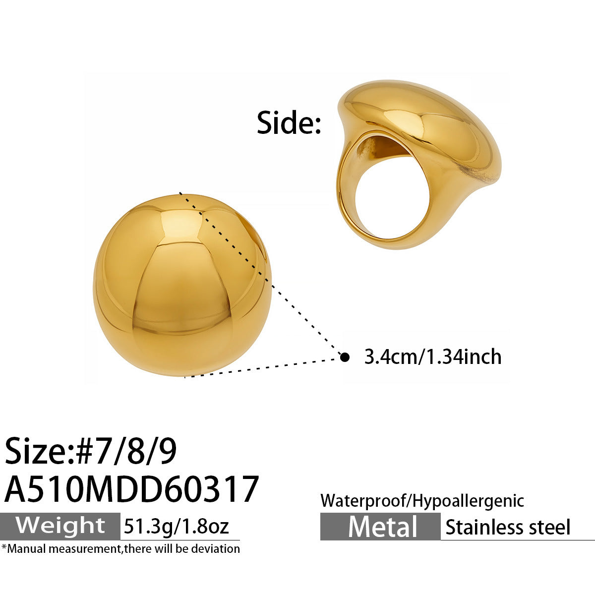 316L Stainless Steel 18K Gold PVD Vintage Smooth Carved Oval Ring - Vintage Gold Band Oval Carved Wholesale Stainless Steel Jewelry - Sensitive Skin Friendly - Detail 9
