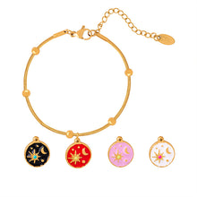 316L Stainless Steel 18K Gold PVD Vintage Sun & Moon Enamel Charm Bracelet - Vintage Sun Moon Enamel, Gold Charm Bracelet Wholesale Stainless Steel Jewelry - Sensitive Skin Friendly - Detail 10