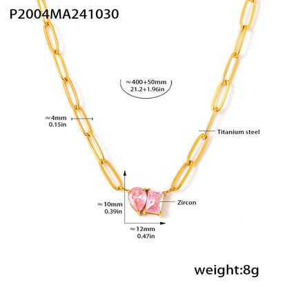 316L Stainless Steel 18K Gold PVD Water Droplet Zircon Square Necklace - Vintage Gold Band Water Droplet Square Zircon Wholesale Stainless Steel Jewelry - Sensitive Skin Friendly - Detail 1
