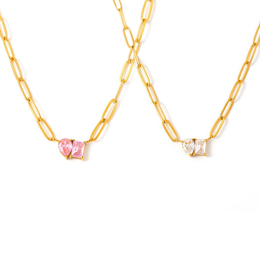 316L Stainless Steel 18K Gold PVD Water Droplet Zircon Square Necklace - Vintage Gold Band Water Droplet Square Zircon Wholesale Stainless Steel Jewelry - Sensitive Skin Friendly - Detail 5