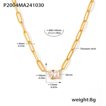 316L Stainless Steel 18K Gold PVD Water Droplet Zircon Square Necklace - Vintage Gold Band Water Droplet Square Zircon Wholesale Stainless Steel Jewelry - Sensitive Skin Friendly - Detail 6