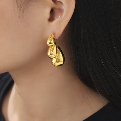 316L Stainless Steel 18K Gold PVD Waterdrop Design Earrings - Waterdrop Gold Earrings Wholesale Stainless Steel Jewelry - Sensitive Skin Friendly - Detail 3