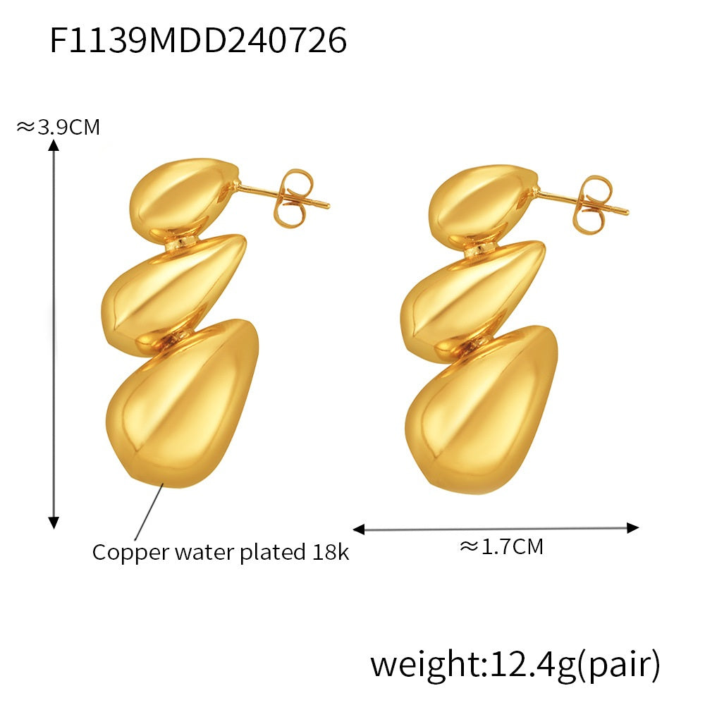 316L Stainless Steel 18K Gold PVD Waterdrop Design Earrings - Waterdrop Gold Earrings Wholesale Stainless Steel Jewelry - Sensitive Skin Friendly - Detail 4