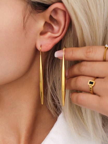 316L Stainless Steel 18K Gold PVD Waterdrop Tassel Minimalist Earrings - Waterdrop Tassel Minimalist Slimming Earrings Wholesale Stainless Steel Jewelry - Sensitive Skin Friendly - Detail 6