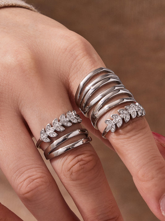 316L Stainless Steel 18K Gold PVD Wheat Motif Open Zircon Double-Layer Cutout Ring - Wheat Motif Open Zircon Ring Wholesale Stainless Steel Jewelry - Sensitive Skin Friendly - Detail 1