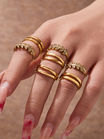 316L Stainless Steel 18K Gold PVD Wheat Motif Open Zircon Double-Layer Cutout Ring - Wheat Motif Open Zircon Ring Wholesale Stainless Steel Jewelry - Sensitive Skin Friendly - Detail 12