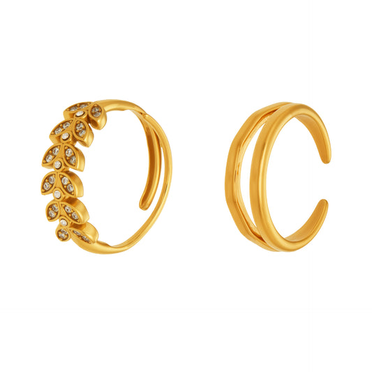 316L Stainless Steel 18K Gold PVD Wheat Motif Open Zircon Double-Layer Cutout Ring - Wheat Motif Open Zircon Ring Wholesale Stainless Steel Jewelry - Sensitive Skin Friendly - Detail 15