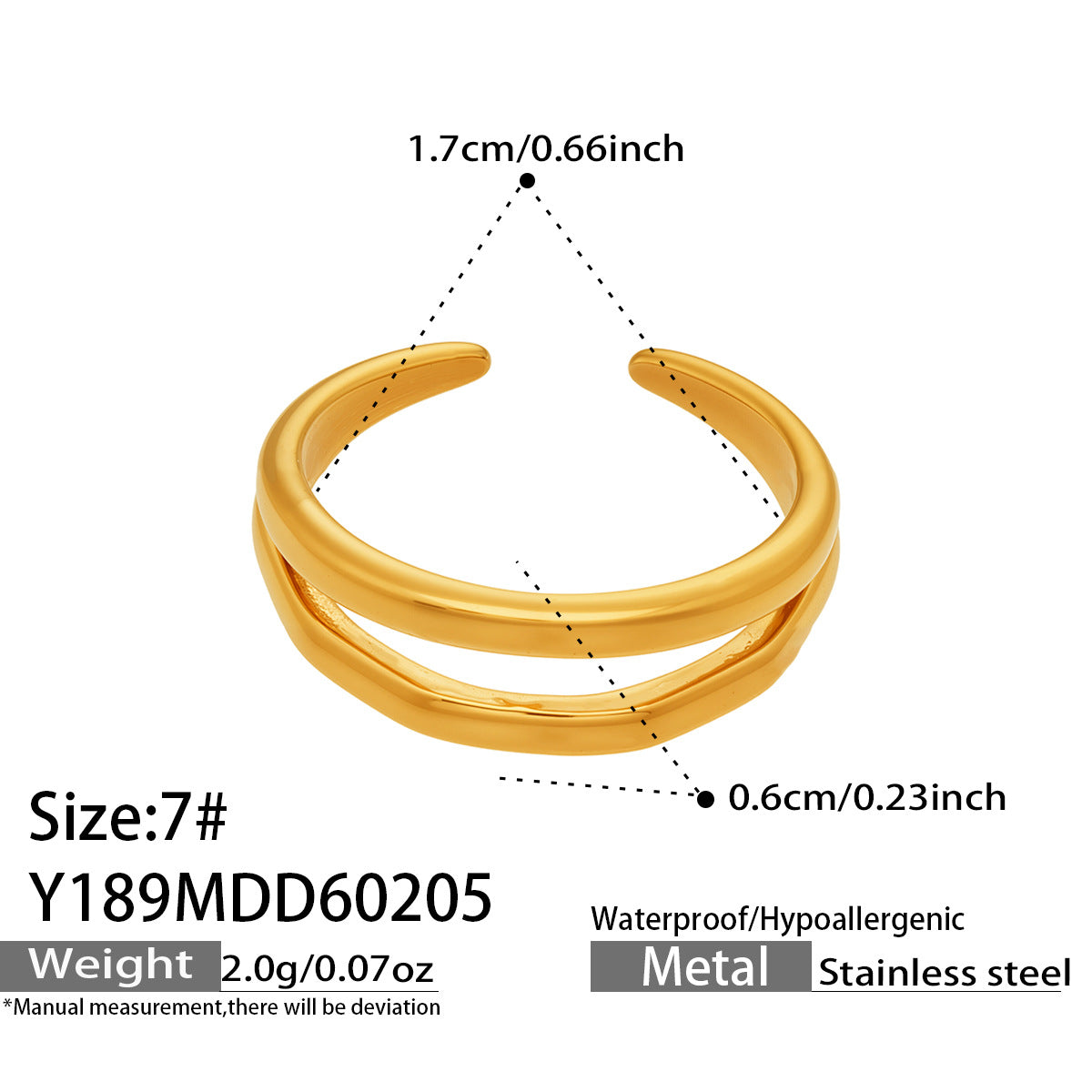 316L Stainless Steel 18K Gold PVD Wheat Motif Open Zircon Double-Layer Cutout Ring - Wheat Motif Open Zircon Ring Wholesale Stainless Steel Jewelry - Sensitive Skin Friendly - Detail 2