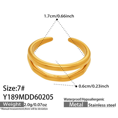 316L Stainless Steel 18K Gold PVD Wheat Motif Open Zircon Double-Layer Cutout Ring - Wheat Motif Open Zircon Ring Wholesale Stainless Steel Jewelry - Sensitive Skin Friendly - Detail 2