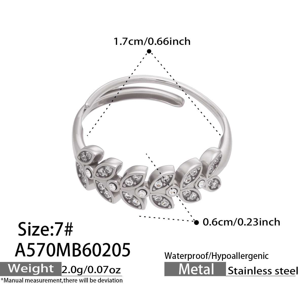 316L Stainless Steel 18K Gold PVD Wheat Motif Open Zircon Double-Layer Cutout Ring - Wheat Motif Open Zircon Ring Wholesale Stainless Steel Jewelry - Sensitive Skin Friendly - Detail 3