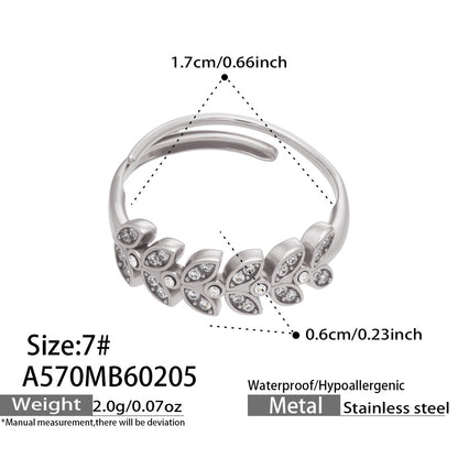 316L Stainless Steel 18K Gold PVD Wheat Motif Open Zircon Double-Layer Cutout Ring - Wheat Motif Open Zircon Ring Wholesale Stainless Steel Jewelry - Sensitive Skin Friendly - Detail 3
