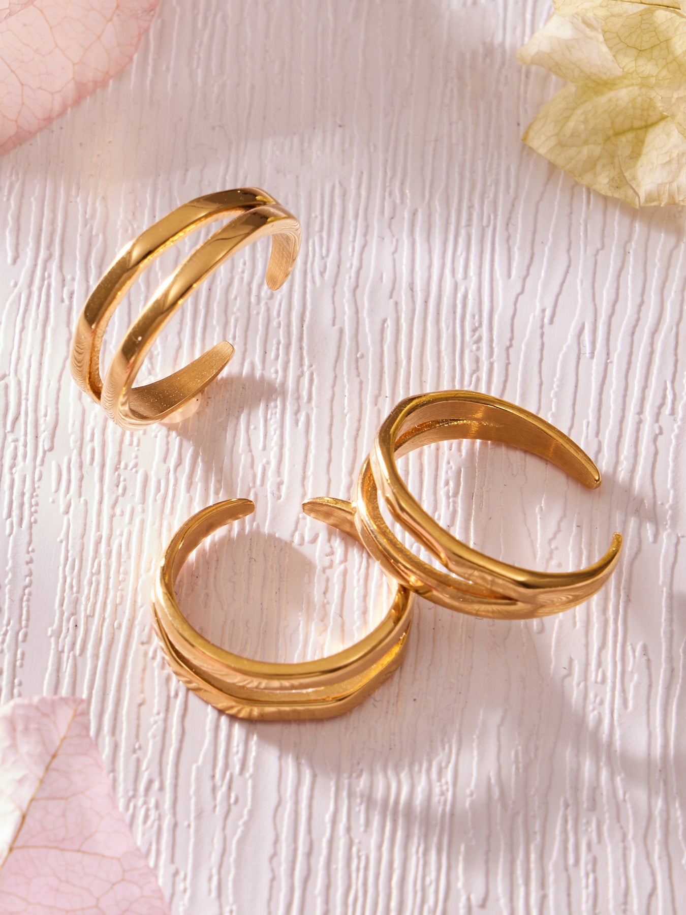 316L Stainless Steel 18K Gold PVD Wheat Motif Open Zircon Double-Layer Cutout Ring - Wheat Motif Open Zircon Ring Wholesale Stainless Steel Jewelry - Sensitive Skin Friendly - Detail 6