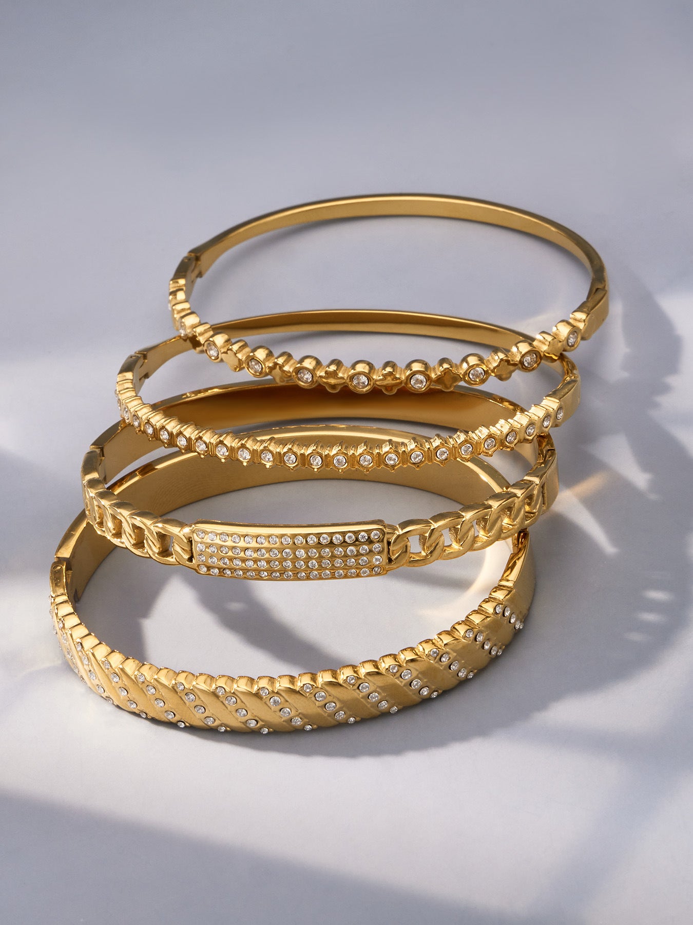 316L Stainless Steel 18K Gold PVD Wheat Spike 5A Zircon Open Bangle - Wheat Spike, 5A Zircon, Open Bangle, Gold Wholesale Stainless Steel Jewelry - Sensitive Skin Friendly - Detail 1