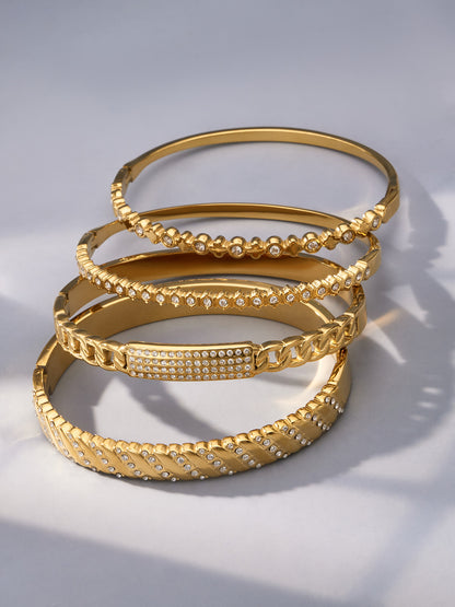 316L Stainless Steel 18K Gold PVD Wheat Spike 5A Zircon Open Bangle - Wheat Spike, 5A Zircon, Open Bangle, Gold Wholesale Stainless Steel Jewelry - Sensitive Skin Friendly - Detail 1