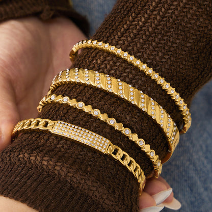 316L Stainless Steel 18K Gold PVD Wheat Spike 5A Zircon Open Bangle - Wheat Spike, 5A Zircon, Open Bangle, Gold Wholesale Stainless Steel Jewelry - Sensitive Skin Friendly - Detail 11