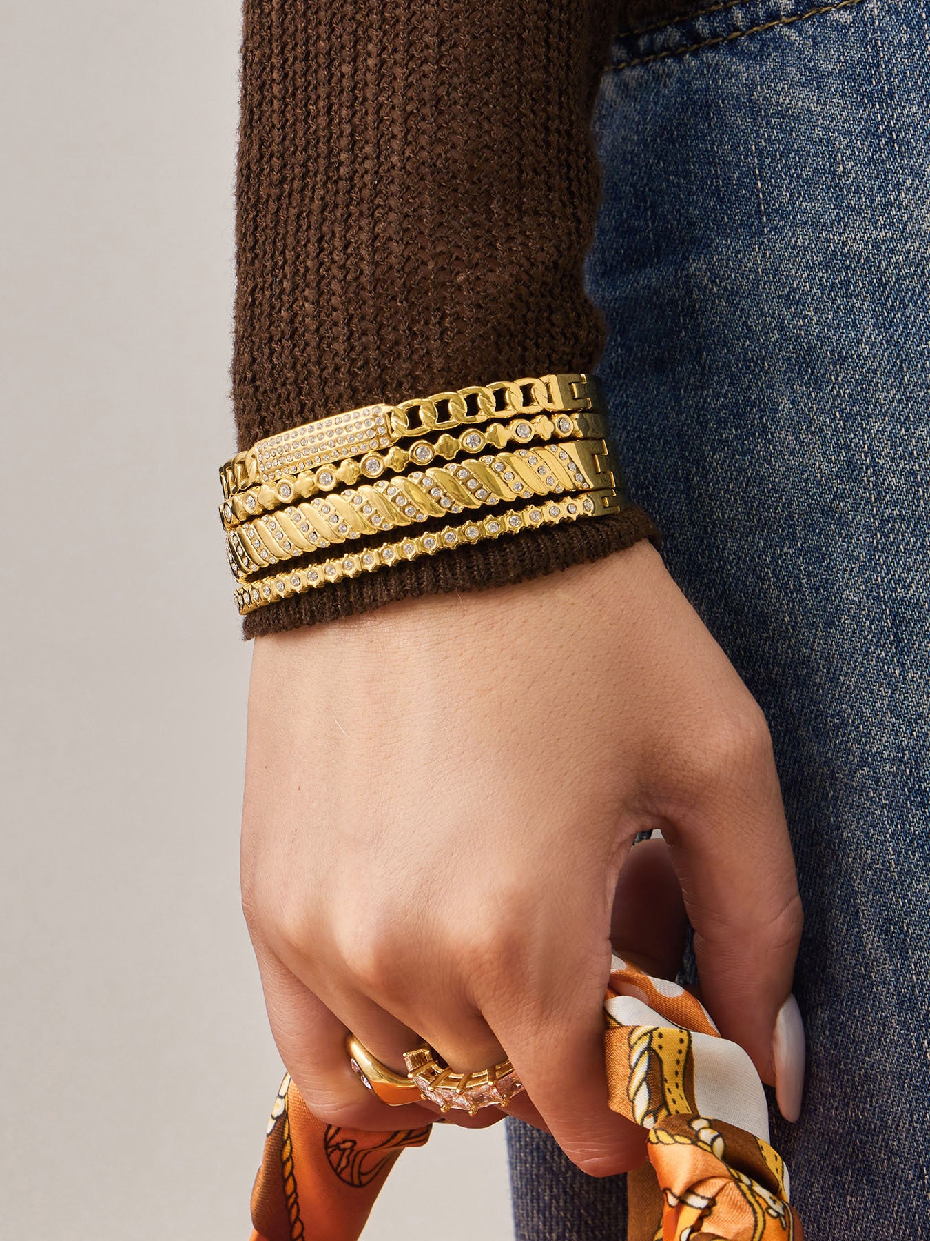 316L Stainless Steel 18K Gold PVD Wheat Spike 5A Zircon Open Bangle - Wheat Spike, 5A Zircon, Open Bangle, Gold Wholesale Stainless Steel Jewelry - Sensitive Skin Friendly - Detail 13