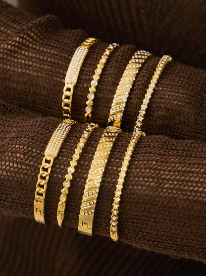 316L Stainless Steel 18K Gold PVD Wheat Spike 5A Zircon Open Bangle - Wheat Spike, 5A Zircon, Open Bangle, Gold Wholesale Stainless Steel Jewelry - Sensitive Skin Friendly - Detail 3