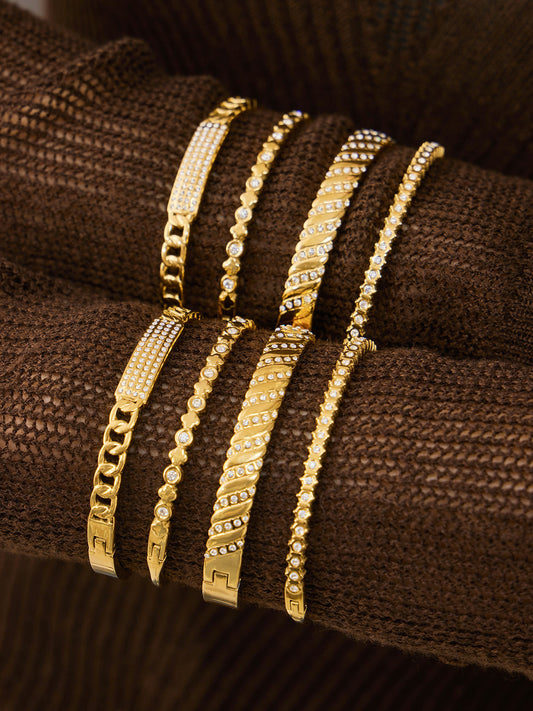 316L Stainless Steel 18K Gold PVD Wheat Spike 5A Zircon Open Bangle - Wheat Spike, 5A Zircon, Open Bangle, Gold Wholesale Stainless Steel Jewelry - Sensitive Skin Friendly - Detail 3