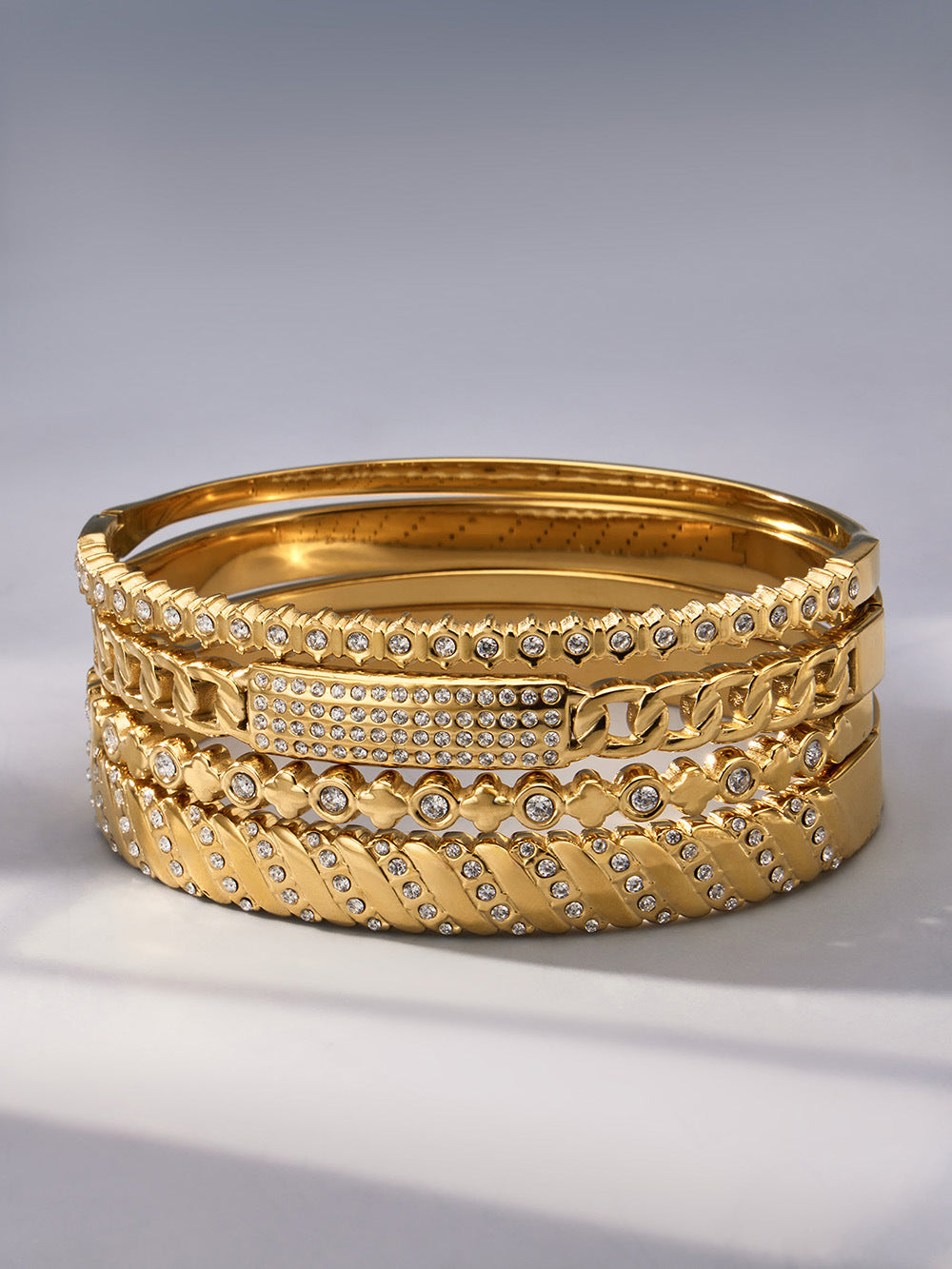 316L Stainless Steel 18K Gold PVD Wheat Spike 5A Zircon Open Bangle - Wheat Spike, 5A Zircon, Open Bangle, Gold Wholesale Stainless Steel Jewelry - Sensitive Skin Friendly - Detail 5