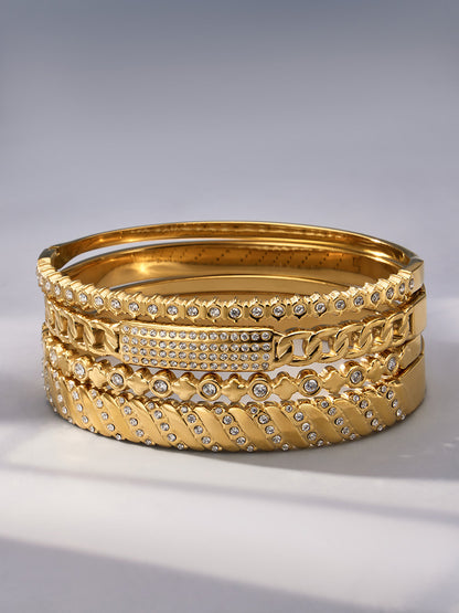 316L Stainless Steel 18K Gold PVD Wheat Spike 5A Zircon Open Bangle - Wheat Spike, 5A Zircon, Open Bangle, Gold Wholesale Stainless Steel Jewelry - Sensitive Skin Friendly - Detail 5