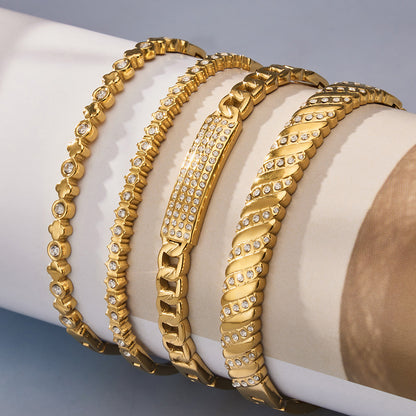 316L Stainless Steel 18K Gold PVD Wheat Spike 5A Zircon Open Bangle - Wheat Spike, 5A Zircon, Open Bangle, Gold Wholesale Stainless Steel Jewelry - Sensitive Skin Friendly - Detail 8