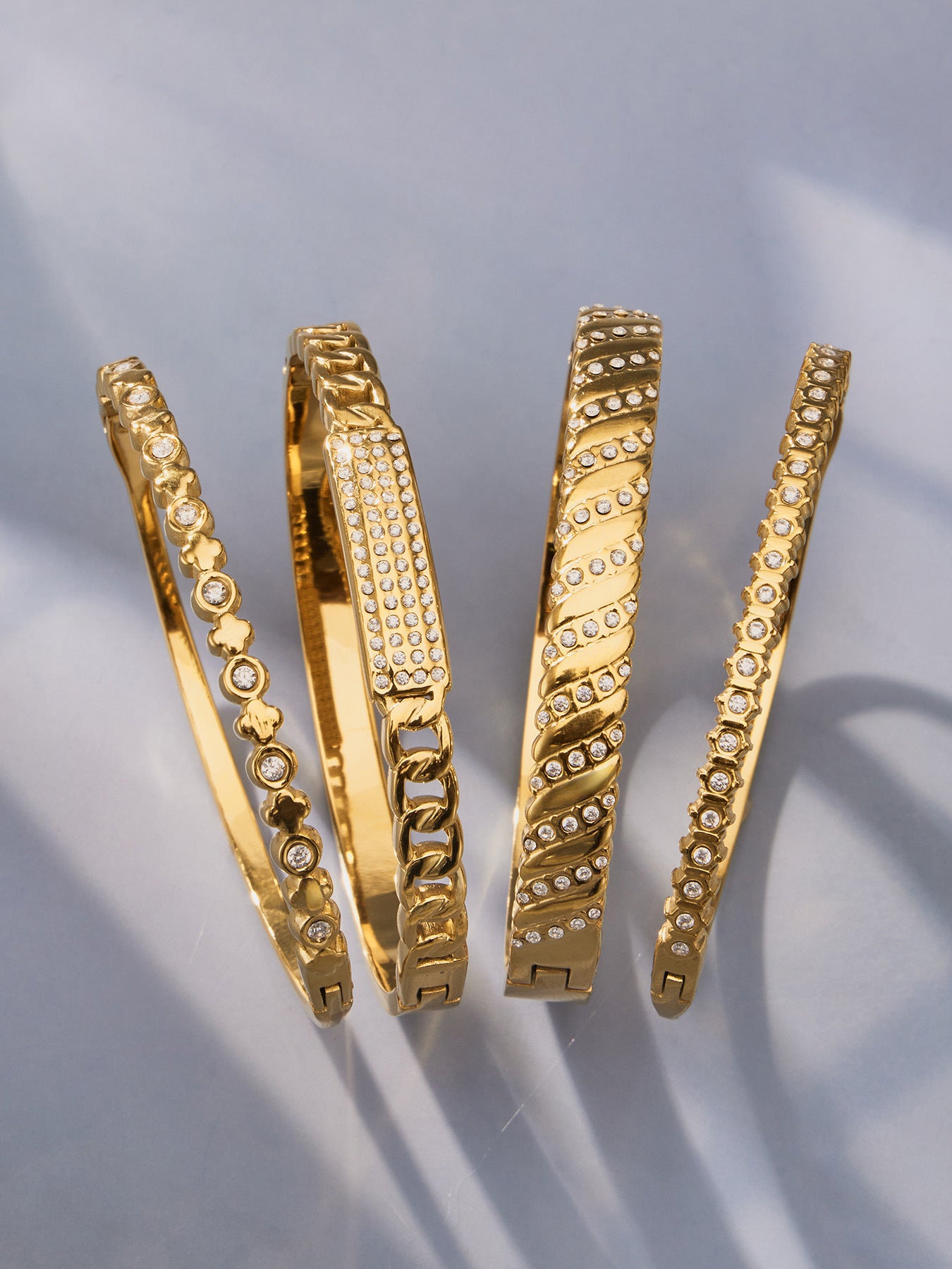 316L Stainless Steel 18K Gold PVD Wheat Spike 5A Zircon Open Bangle - Wheat Spike, 5A Zircon, Open Bangle, Gold Wholesale Stainless Steel Jewelry - Sensitive Skin Friendly - Detail 9