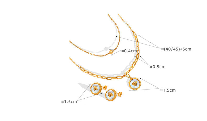 Miduoduo Jewelry 316L Stainless Steel 18K Gold PVD Bee Drop Earrings, White Mother-of-Pearl Inlay, Hypoallergenic Waterproof Wholesale Jewelry for Boutiques