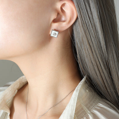 316L Stainless Steel 18K Gold PVD White Mother-of-Pearl Camellia Flower Square Pendant Necklace & Earrings Set - Camellia Flower, Mother-of-Pearl, Square Pendant, Minimalist, Everyday Wholesale Stainless Steel Jewelry - Sensitive Skin Friendly - Detail 3