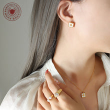316L Stainless Steel 18K Gold PVD White Mother-of-Pearl Camellia Flower Square Pendant Necklace & Earrings Set - Camellia Flower, Mother-of-Pearl, Square Pendant, Minimalist, Everyday Wholesale Stainless Steel Jewelry - Sensitive Skin Friendly - Detail 8