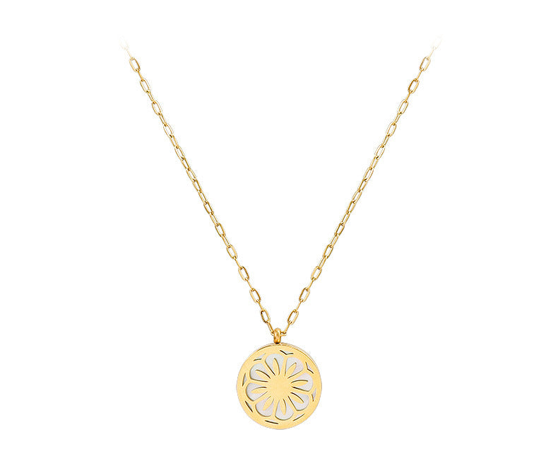 18K Gold Plated White Mother-of-Pearl Daisy Flower Pendant Necklace, 316L Stainless Steel Dainty Floral Necklace, Premium Wholesale Stainless Steel Jewelry Supplier