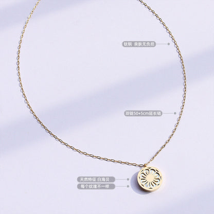 316L Stainless Steel 18K Gold PVD Daisy Flower Necklaces Set, White Mother-of-Pearl Floral Pendants, Wholesale Bulk Hypoallergenic Jewelry for Boutiques