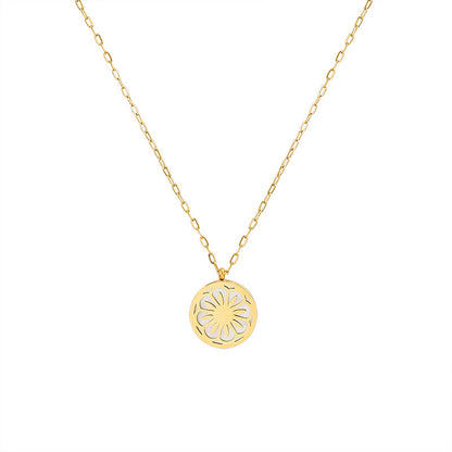 316L Stainless Steel 18K Gold PVD White Mother-of-Pearl Daisy Flower Pendant Necklace, Hypoallergenic Waterproof Dainty Floral Necklace for Women, Wholesale Bulk Stainless Steel Jewelry for Boutique